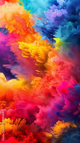 Vibrant multi-colored abstract explosion - red, blue, yellow, orange hues