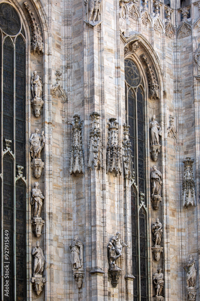 Milan Cathedral (Duomo di Milano), gothic church, details on facade, Milan, Italy