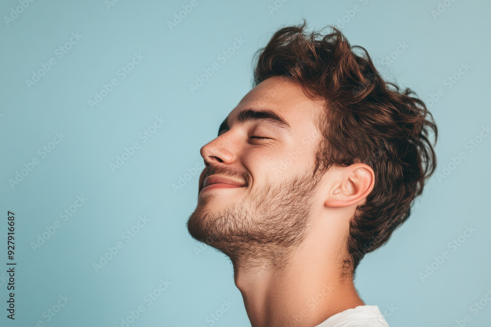 Fototapeta premium A close up of a man's face with his eyes closed