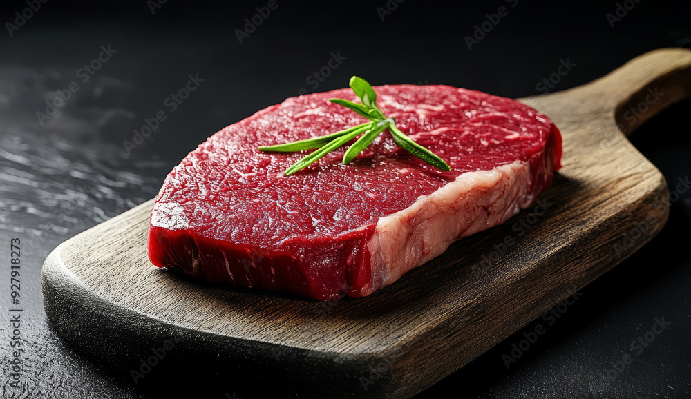 Fresh raw beef steak meat on wooden cutting board Fresh raw beef steak meat on wooden cutting board