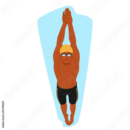 Swimmer Diving Into A Pool, Wearing Goggles And A Swim Cap. Image Captures The Essence Of Competitive Swimming