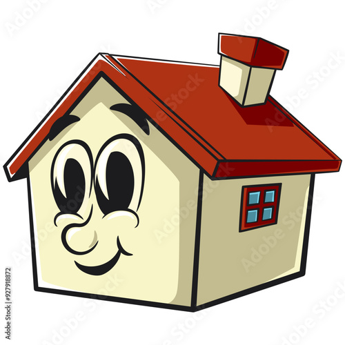 house cartoon character mascot retro vector design, work of hand drawn