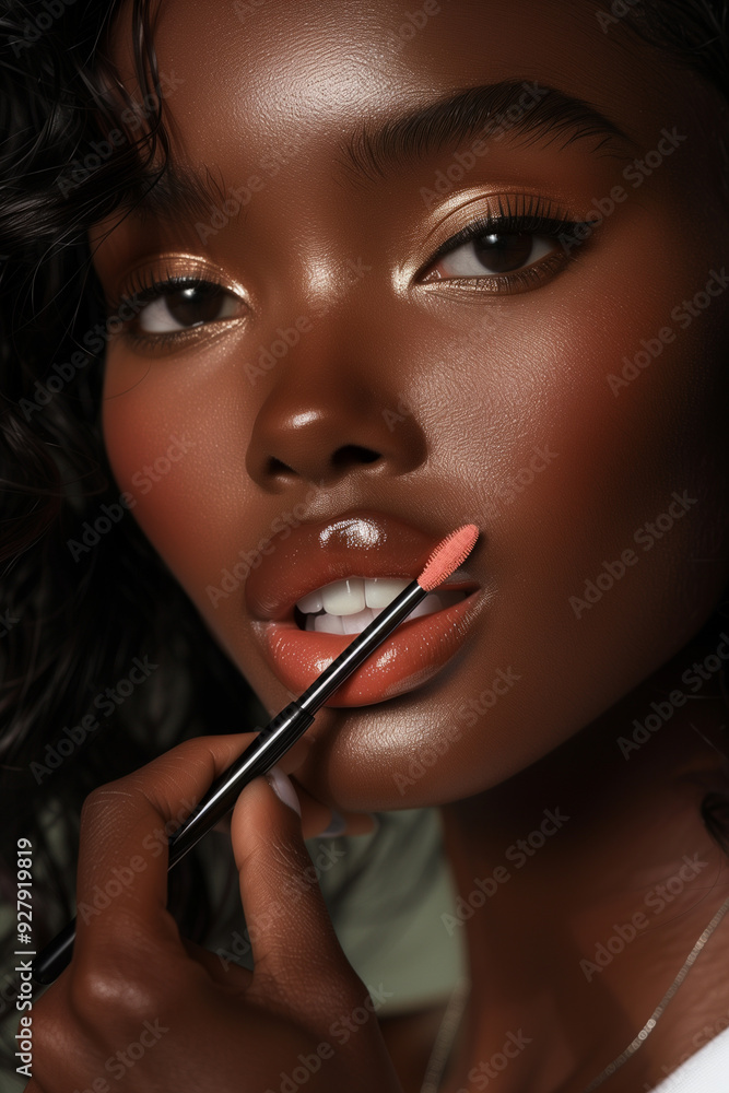 Gorgeous portrait of a beautiful African American woman with a fluffy hairstyle and paints lips. Gorgeous portrait of a beautiful African American woman with a fluffy hairstyle and paints lips.