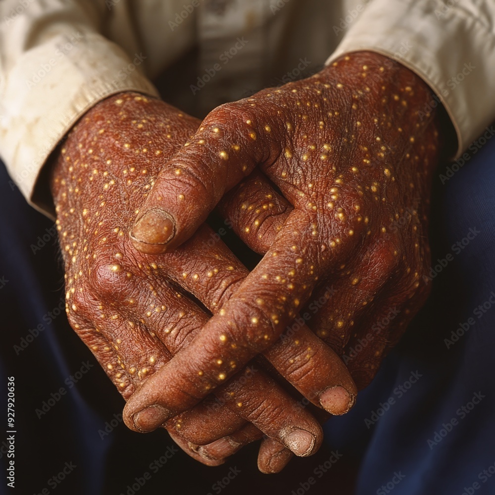 Fototapeta premium Man’s hands with blistering rash and sores