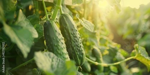 Organic Green Cucumbers Thriving in Farm Greenhouse Pesticide Free and Healthy Vegetables