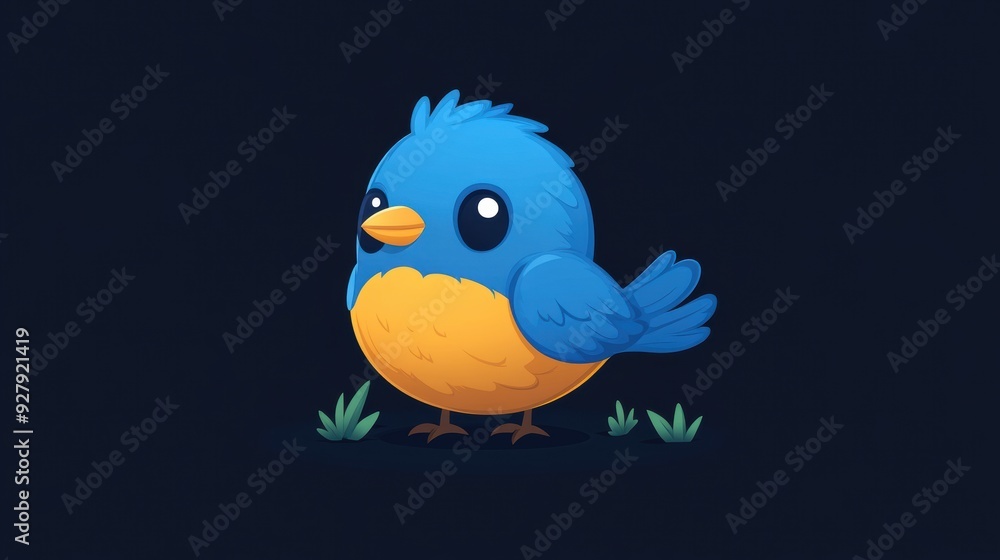 Obraz premium Cute Cartoon Bluebird with Orange Belly