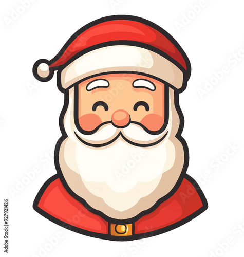 A cute portrait drawing of a Santa with a red hat and white beard.