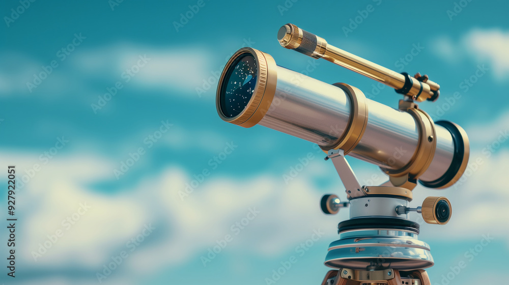 Vision: A telescope pointing towards a distant star, representing a forward-looking vision and goal setting, with copy space Vision: A telescope pointing towards a distant star, representing a forward-looking vision and goal setting, with copy space