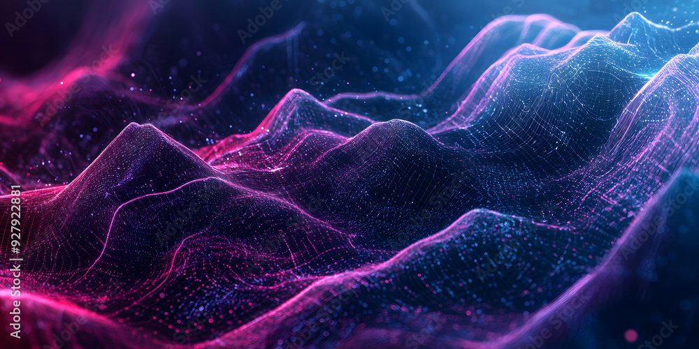 abstract wavy background of many lines and dots with a blue-violet gradient. waves. neon colors abstract wavy background of many lines and dots with a blue-violet gradient. waves. neon colors