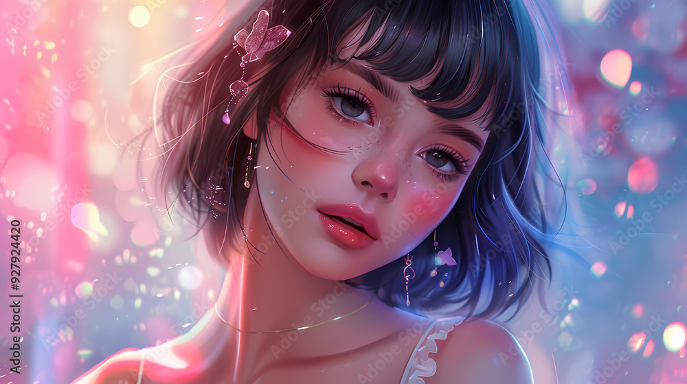 realistic anime female character beautiful short hair realistic anime female character beautiful short hair