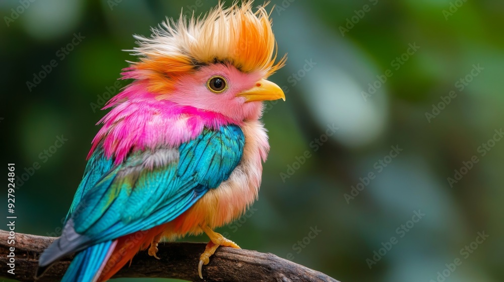 The image captures a vivid bird with fluffy feathers perched on a branch, exhibiting colorful tones and a tranquil background that highlights nature's splendor and artistic elegance. The image captures a vivid bird with fluffy feathers perched on a branch, exhibiting colorful tones and a tranquil background that highlights nature's splendor and artistic elegance.