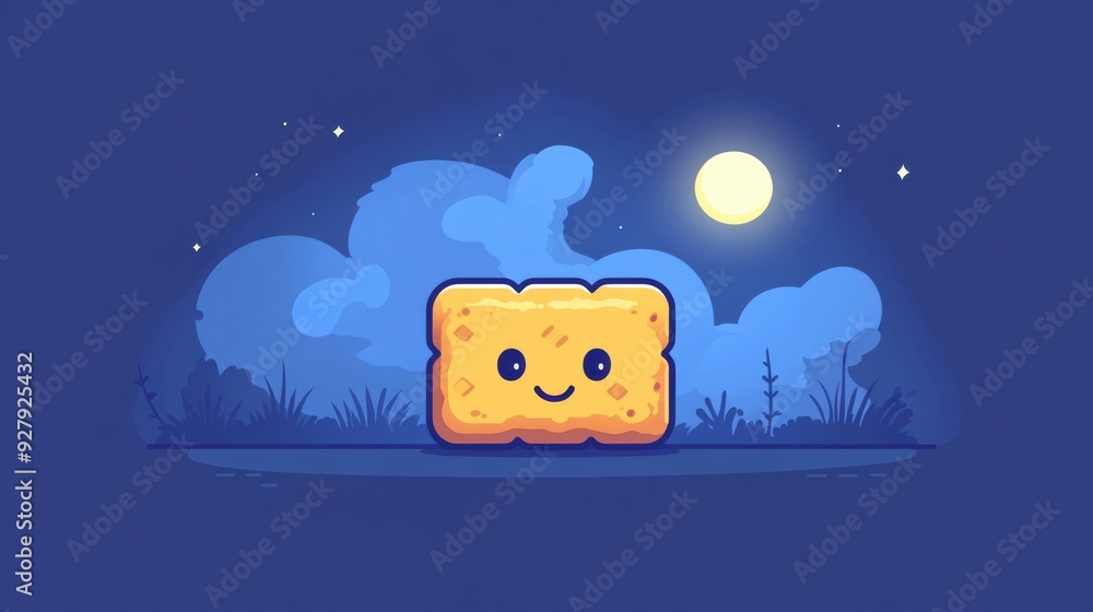 Fototapeta premium Cheerful Cartoon Sponge Under Moonlit Sky