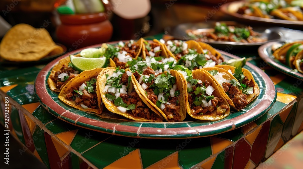 A Plate of Tacos with Cilantro, Onion, and Lime A Plate of Tacos with Cilantro, Onion, and Lime