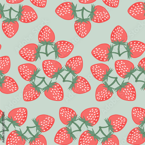 Seamless print pattern wallpaper background with strawberries fresh vegetarian 