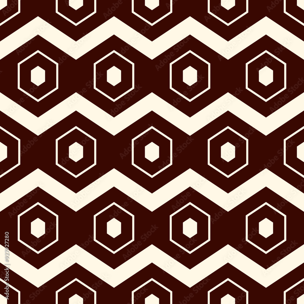 Zigzag seamless pattern. Hexagon mosaic tiles ornament. Ethnic surface print. Repeated geometric figures background. Ornamental wallpaper. Modern geo design digital paper. Vector abstract art Zigzag seamless pattern. Hexagon mosaic tiles ornament. Ethnic surface print. Repeated geometric figures background. Ornamental wallpaper. Modern geo design digital paper. Vector abstract art