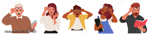 Diverse People Adjusting Glasses With Surprised Expressions. Male Or Female Characters Depicting Different Reactions