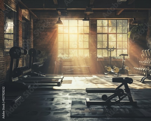 Wallpaper Mural High quality interior perspective of a gym displaying a variety of exercise equipment Torontodigital.ca