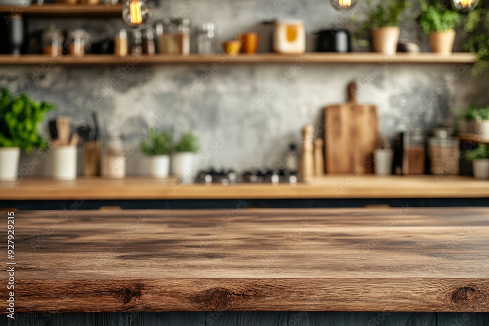 Rustic elegance in modern culinary haven wooden kitchen counter with cozy cooking space background Rustic elegance in modern culinary haven wooden kitchen counter with cozy cooking space background