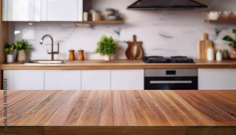 Wooden texture table top on kitchen background. Pphoto for product display or design key visual layout. For showcase or montage your items. Generated image Wooden texture table top on kitchen background. Pphoto for product display or design key visual layout. For showcase or montage your items. Generated image