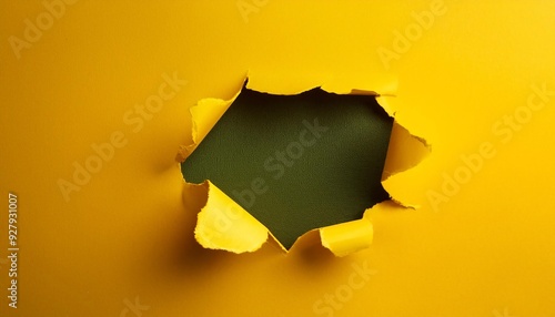 Hole on paper. Peek through a hole on yellow paper. Generated image