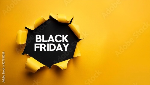 Sale text in the hole on paper. Peek through a hole on yellow paper. Generated image