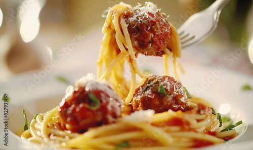 Serving spaghetti with tomato sauce on the plate makes it look delicious and attractive Generate AI