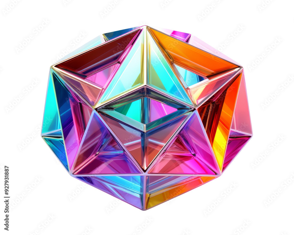 Abstract iridescent geometric shape with many triangles. Abstract iridescent geometric shape with many triangles.