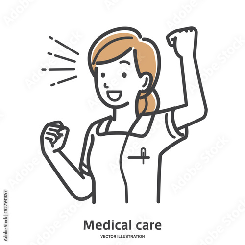 ガッツポーズをしている女性の看護師