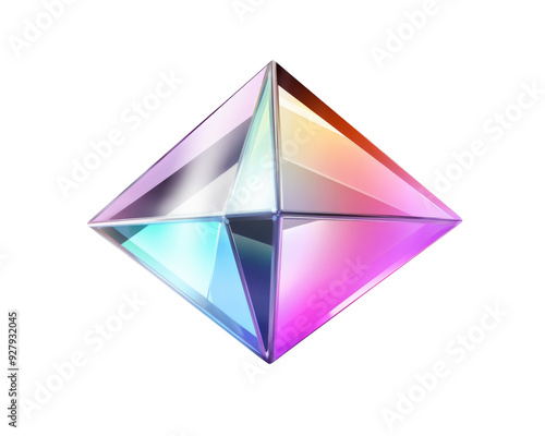 A colorful, transparent, geometric shape with a prism effect.