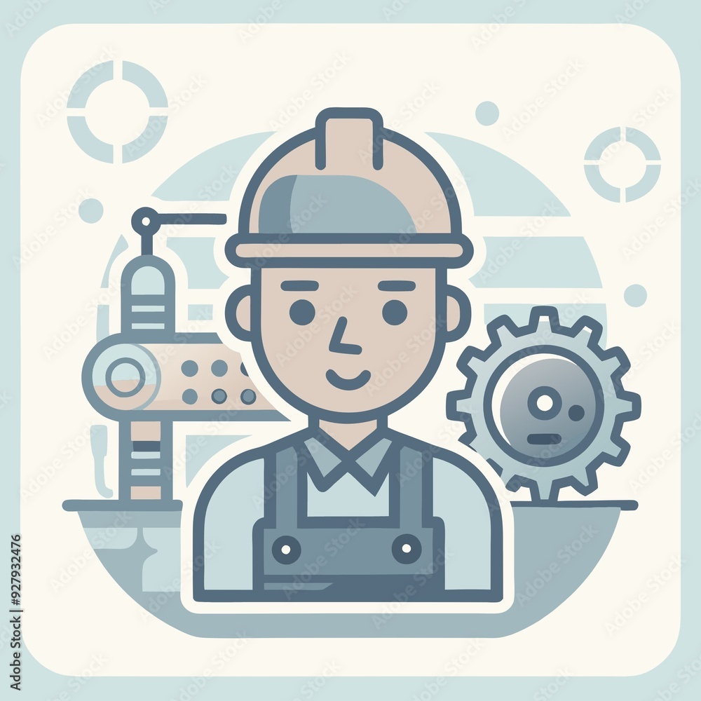 The icon. The character of the profession is a mechanical-engineer. Flat colors. The icon. The character of the profession is a mechanical-engineer. Flat colors.