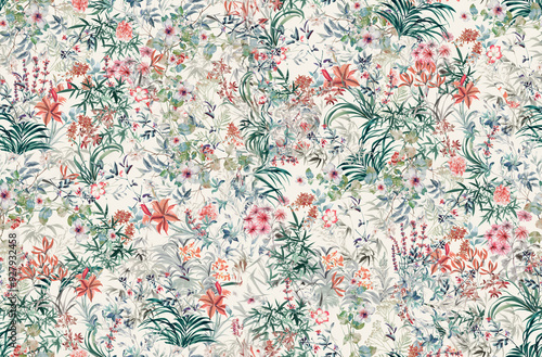 Watercolor floral pattern, boho inspiration for woman fashion, fabrics and decoration.