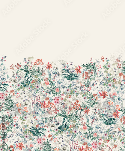 Watercolor floral pattern, boho inspiration for woman fashion, fabrics and decoration.