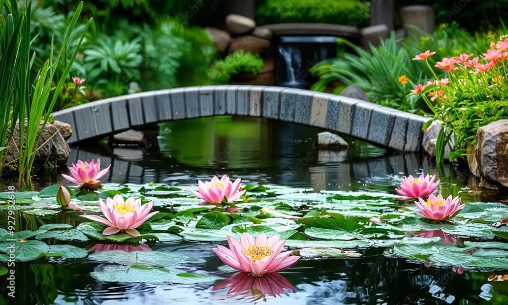 pink water lilies in depth of field with lotus bloom pink water lilies in depth of field with lotus bloom