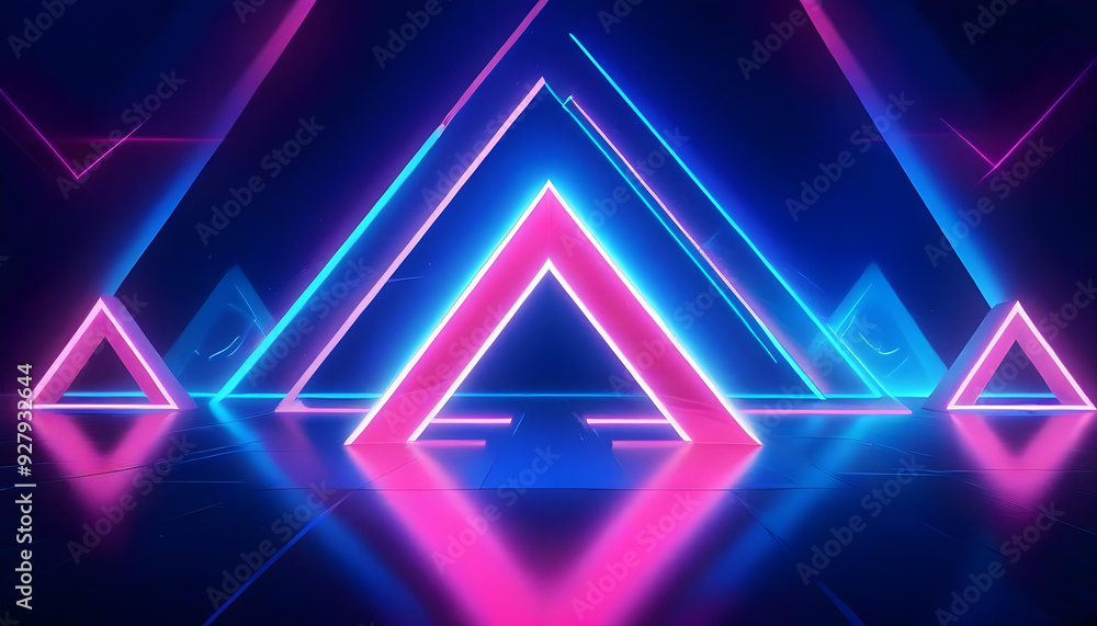 Neon triangles in a dark background with glowing blue and pink lights 19 Neon triangles in a dark background with glowing blue and pink lights 19