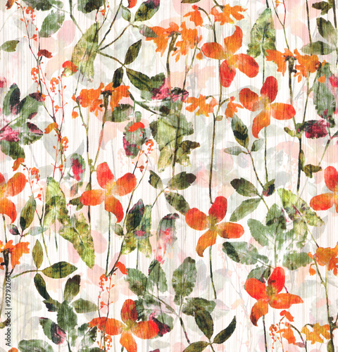 Watercolor floral pattern, boho inspiration for woman fashion, fabrics and decoration.