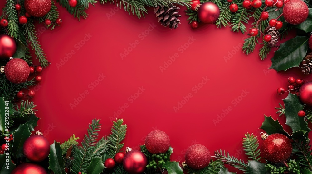 Christmas theme with greenery border and decorations Christmas theme with greenery border and decorations