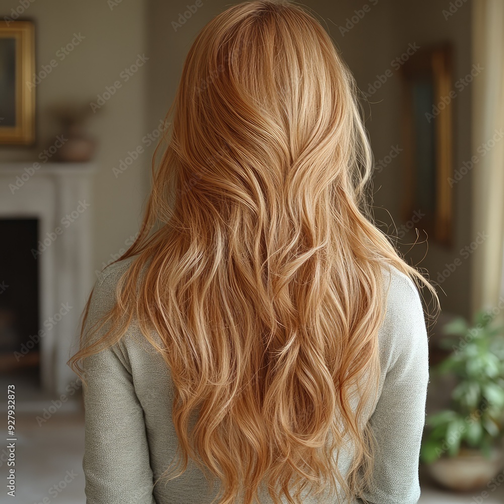 Naklejka premium Woman with Long, Wavy Blonde Hair from the Back