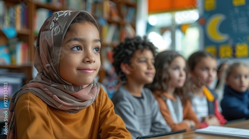 Young Muslim Girl Smiling During Classroom Lesson