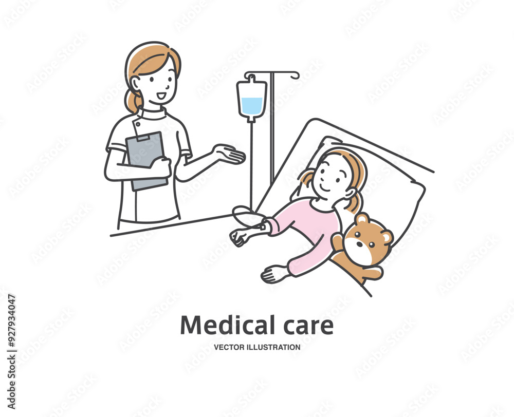 子供の患者の容態をチェックする看護師