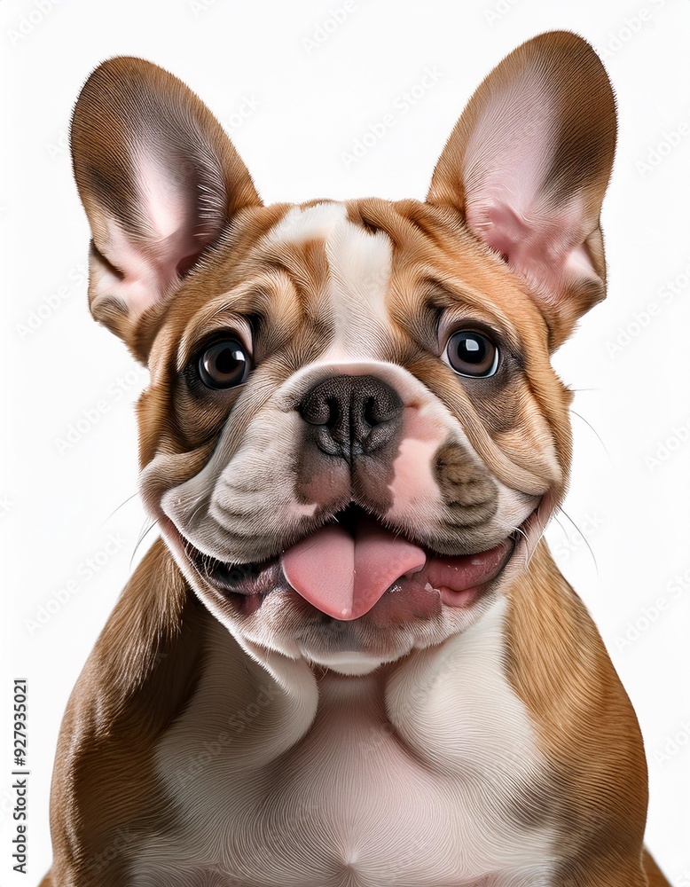 Fototapeta premium 笑顔のブルドッグの子犬のポートレート（Portrait of a smiling Bulldog puppy on white background） 