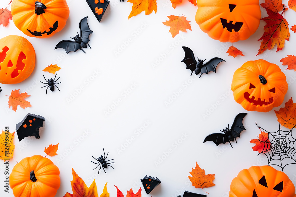 Illustration of a Halloween map with pumpkins, bats and spiders. Illustration of a Halloween map with pumpkins, bats and spiders.