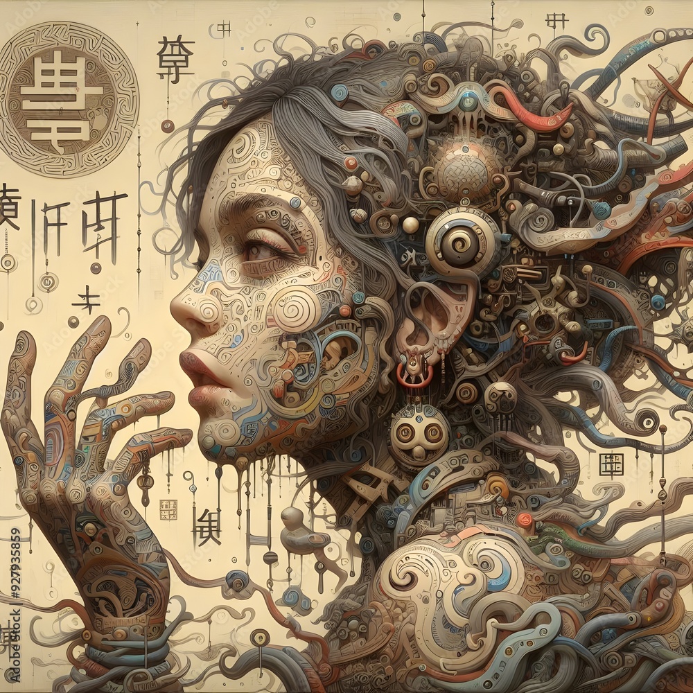 Girl in Grotesque, wuji symbols Girl in Grotesque, wuji symbols