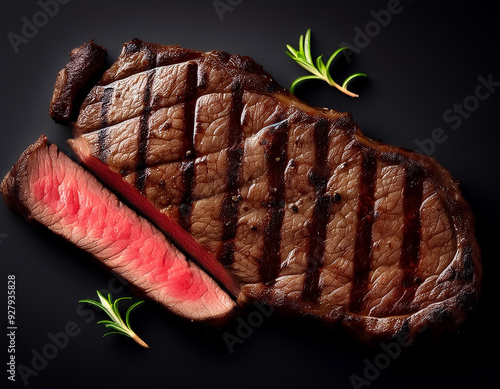 Grilled medium rare steak Beef Wagyu photo