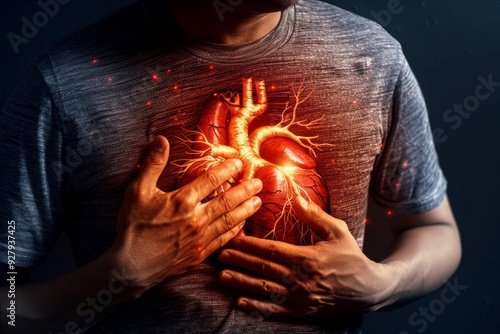 Man Clutching Chest in Pain, Heart Health, Cardiovascular Disease, Myocardial Infarction Concept photo