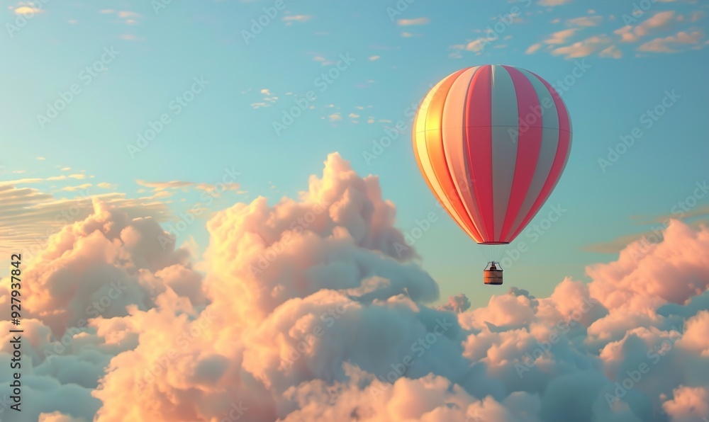 Fototapeta premium Hot air balloon soar high in the clear sky showing the beauty of nature Generate AI