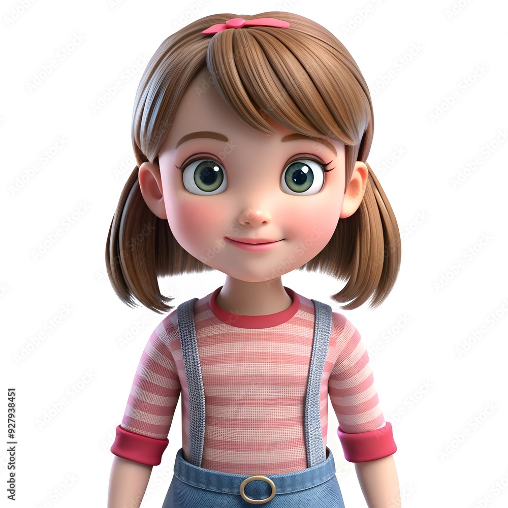 3D Girl Playing on a White Background: Mascot Style Image 3D Girl Playing on a White Background: Mascot Style Image