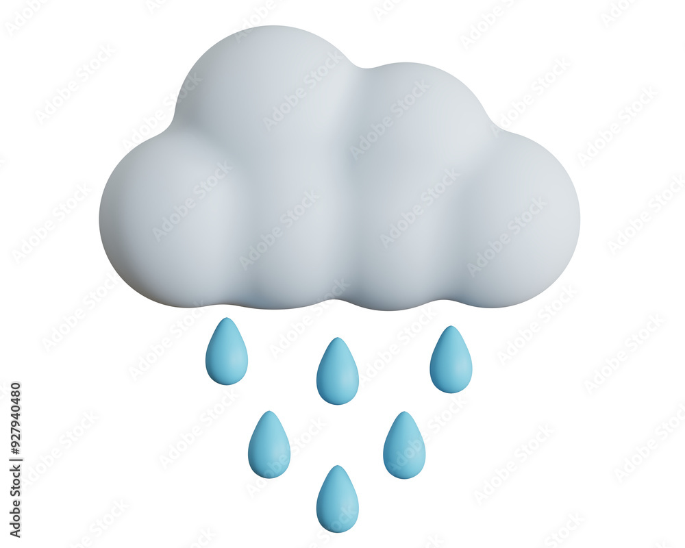 3d cloud icon with rain drops on isolated transparent background 3d cloud icon with rain drops on isolated transparent background