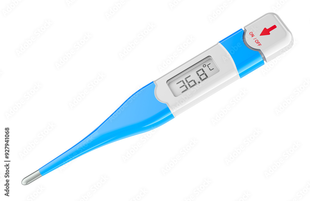 Digital Medical Thermometer. Oral thermometer with flexible tip, 3D rendering isolated on transparent background Digital Medical Thermometer. Oral thermometer with flexible tip, 3D rendering isolated on transparent background