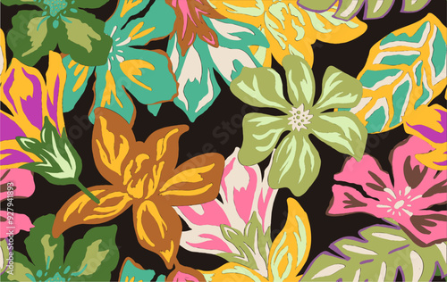 Summer floral pattern looking like unfinished watercolors, perfect for textiles and decoration.