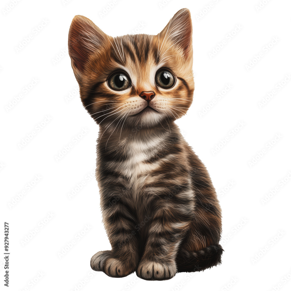 Fototapeta premium PNG Cute striped kitten sitting on a white background
